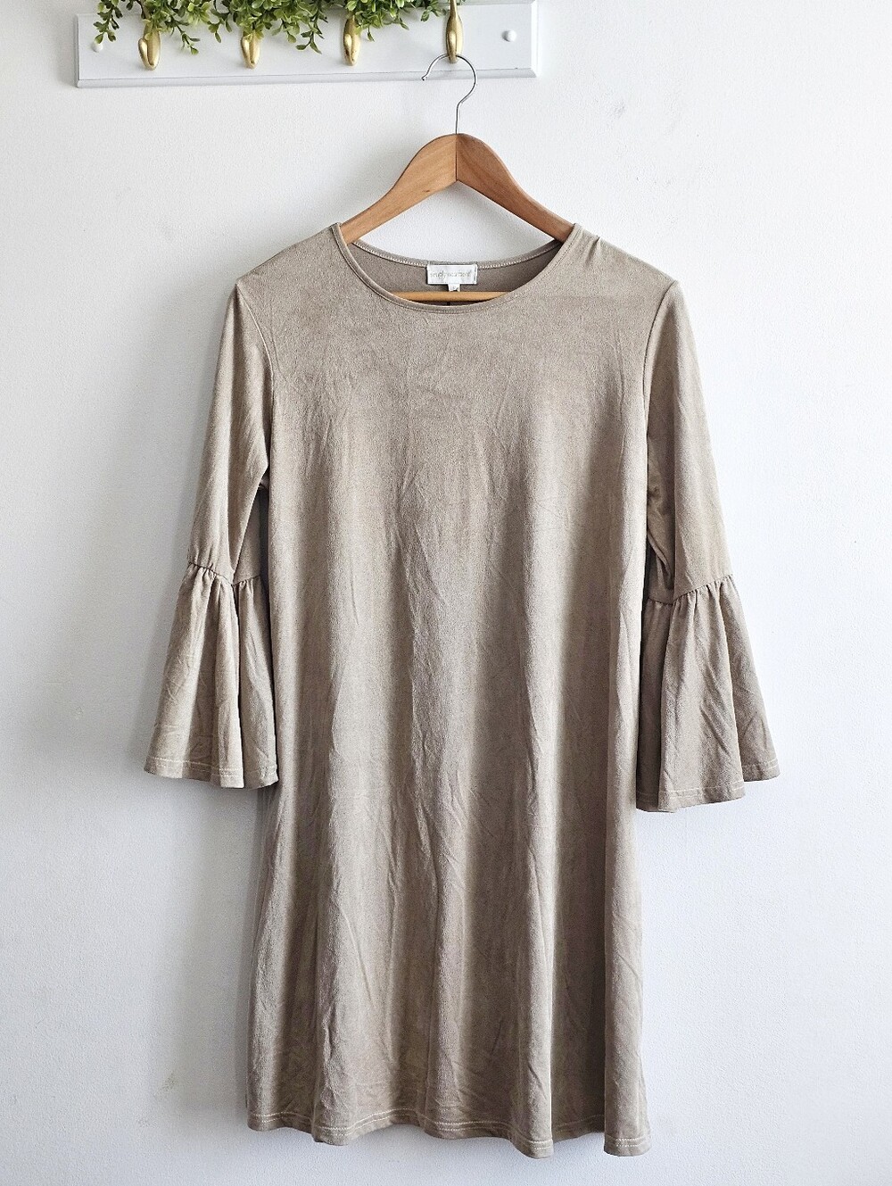 NWT Simply Southern Taupe Faux Suede Bell Sleeve Dress Size Small